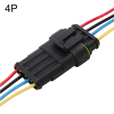 Разъем герметичный с проводом AWG на 4 контакта,  шаг 2.54 мм